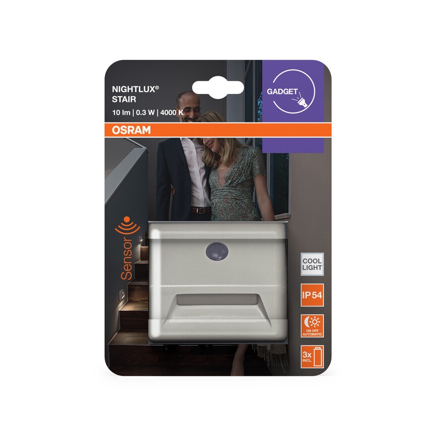 Osram - LED laiptų šviestuvas su jutikliu NIGHTLUX LED/0,25W/3xAAA IP54 baltas