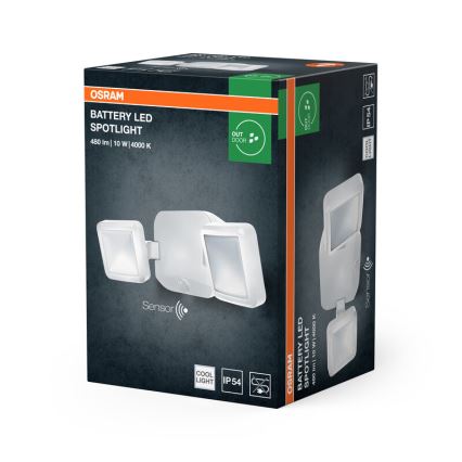 Osram - LED lauko sieninis prožektorius su jutikliu BATTERY 2xLED/5W/4xD IP54