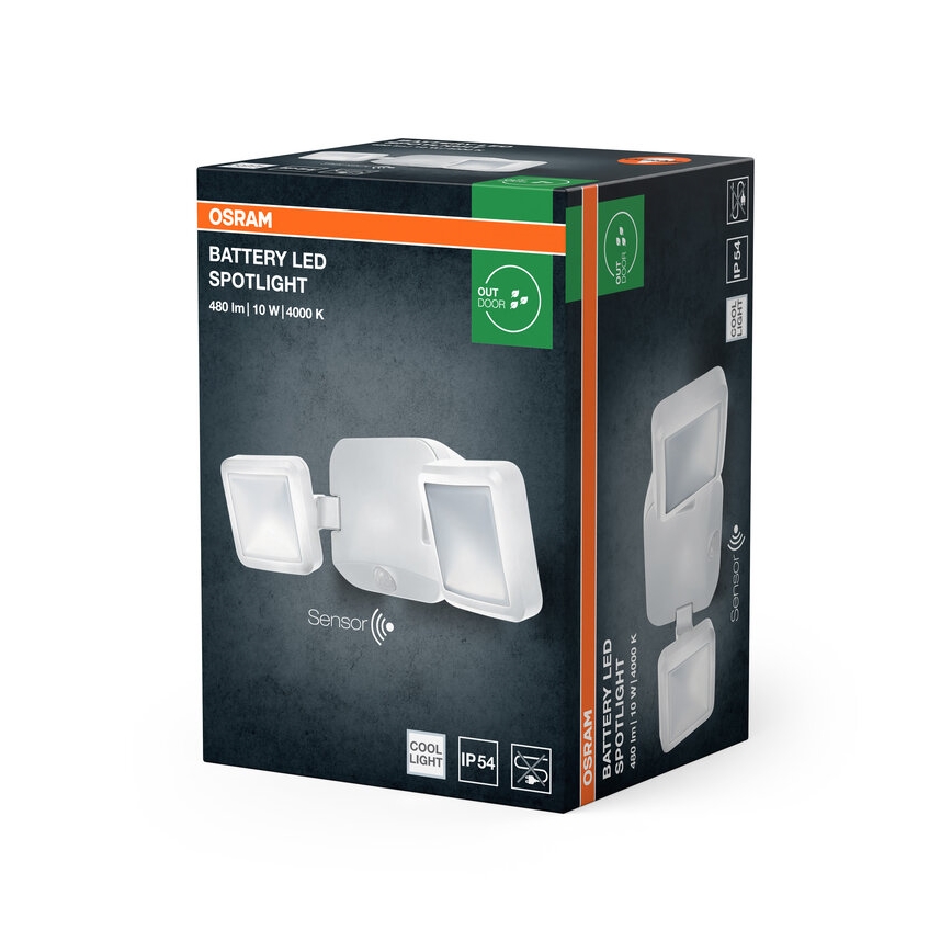 Osram - LED lauko sieninis prožektorius su jutikliu BATTERY 2xLED/5W/4xD IP54