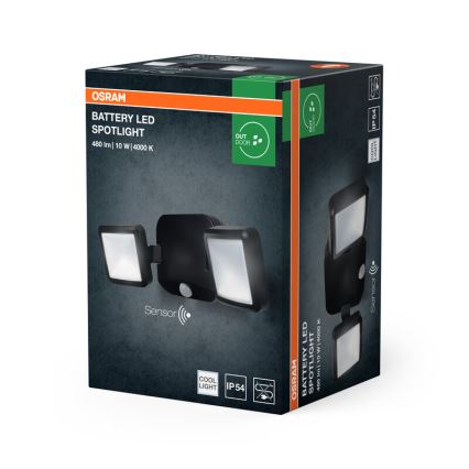 Osram - LED lauko sieninis prožektorius su jutikliu BATTERY 2xLED/5W/4xD IP54