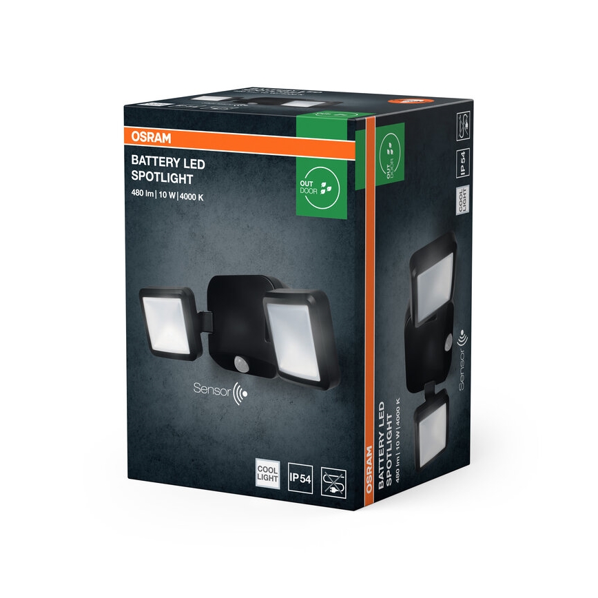 Osram - LED lauko sieninis prožektorius su jutikliu BATTERY 2xLED/5W/4xD IP54