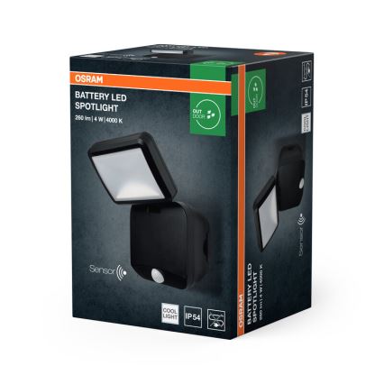 Osram - LED lauko sieninis prožektorius su jutikliu BATTERY LED/4W/4xD IP54