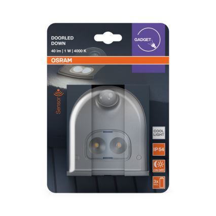 Osram - lauko LED sieninis šviestuvas su jutikliu DOORLED LED/0,5W/3xAA IP54 sidabrinis