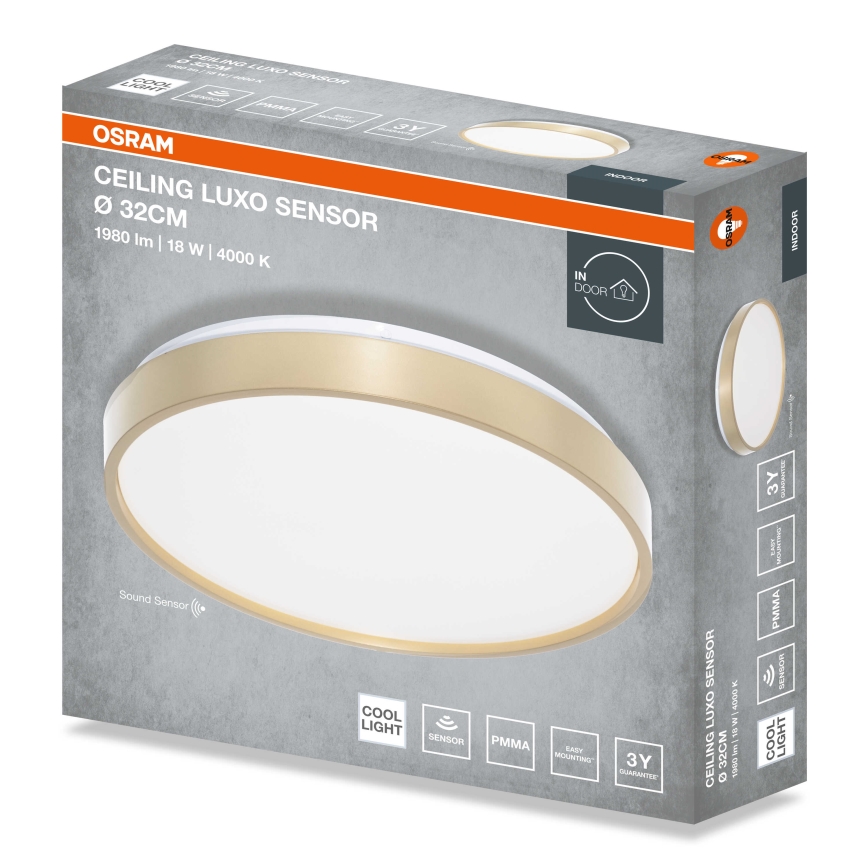 Osram - LED lubinis šviestuvas su sutemų jutikliu CEILING LUXO LED/18W/230V Ø 32 cm aukso spalvos
