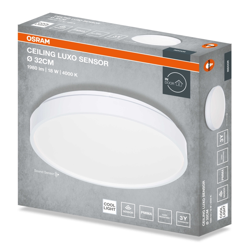 Osram - LED lubinis šviestuvas su sutemų jutikliu CEILING LUXO LED/18W/230V Ø 32 cm balta