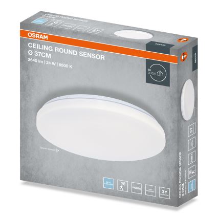 Osram - LED vonios kambario lubinis šviestuvas su sutemų jutikliu CEILING ROUND LED/24W/230V 6500K, skersmuo 37 cm, baltas