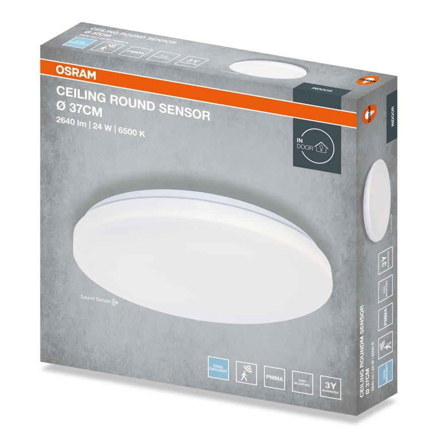 Osram - LED vonios kambario lubinis šviestuvas su sutemų jutikliu CEILING ROUND LED/24W/230V 6500K, skersmuo 37 cm, baltas