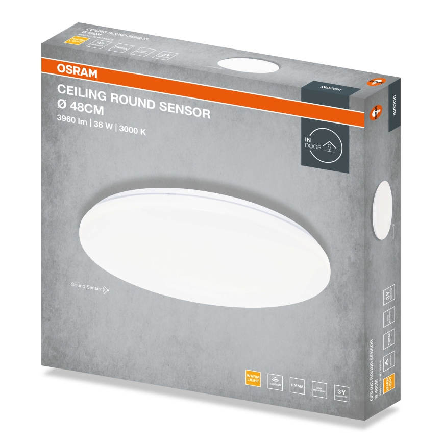 Osram - Apvalus LED lubinis šviestuvas su sutemų jutikliu CEILING ROUND LED/36W/230V 3000K, skersmuo 48 cm, baltas