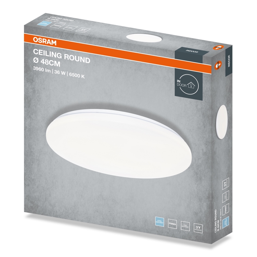 Osram - LED lubinis šviestuvas CEILING ROUND LED/36W/230V 6500K, skersmuo 48 cm, baltas