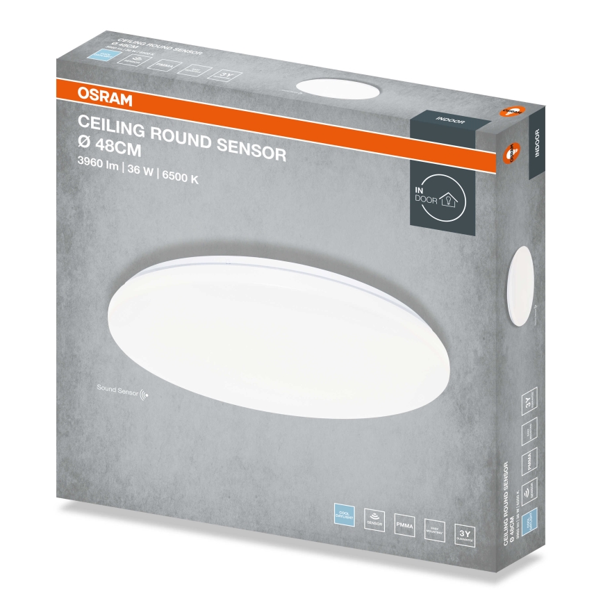 Osram - LED lubų šviestuvas su sutemų jutikliu CEILING ROUND LED/36W/230V 6500K, skersmuo 48 cm, baltas