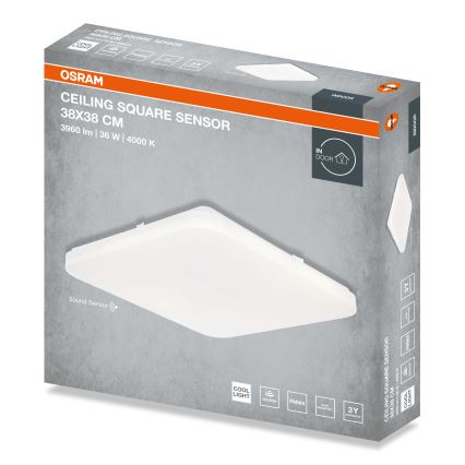 Osram - LED lubų šviestuvas su sutemų jutikliu CEILING SQUARE LED/36W/230V 4000K 38x38 cm balta