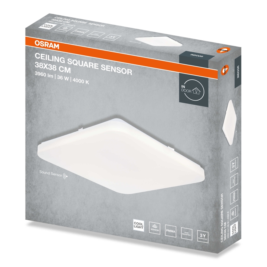 Osram - LED lubų šviestuvas su sutemų jutikliu CEILING SQUARE LED/36W/230V 4000K 38x38 cm balta