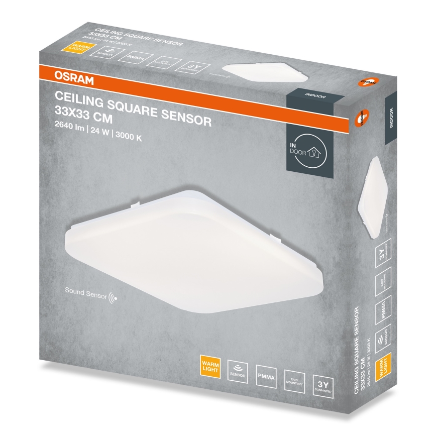 Osram - LED lubinis šviestuvas su sutemų jutikliu SQUARE LED/24W/230V 33x33 cm