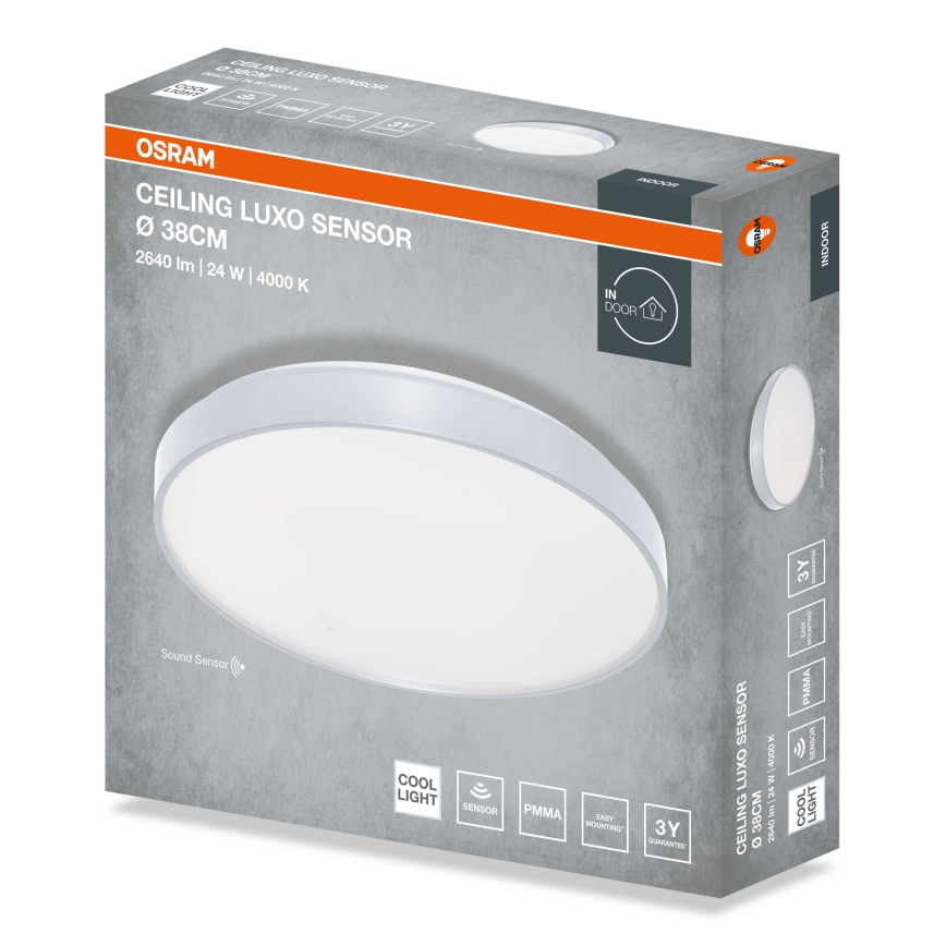 Osram - LED lubinis šviestuvas su sutemos jutikliu CEILING LUXO LED/24W/230V skersm. 38 cm sidabro spalvos