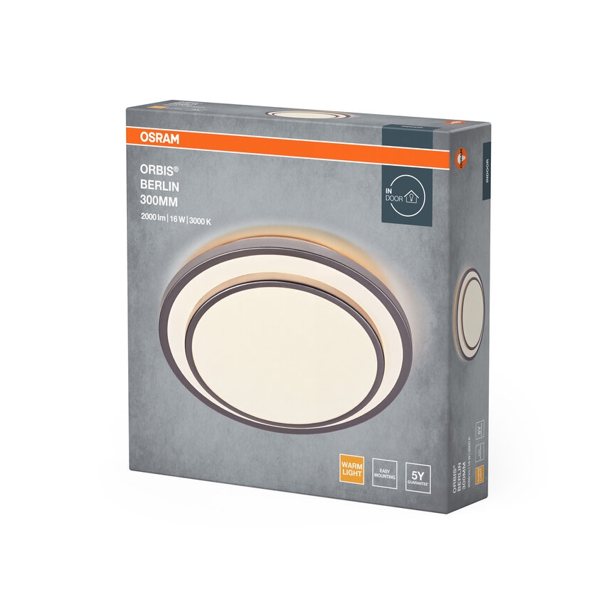 Osram - LED lubų šviestuvas ORBIS BERLIN LED/16W/230V, skersmuo 29,3 cm, sidabrinės spalvos