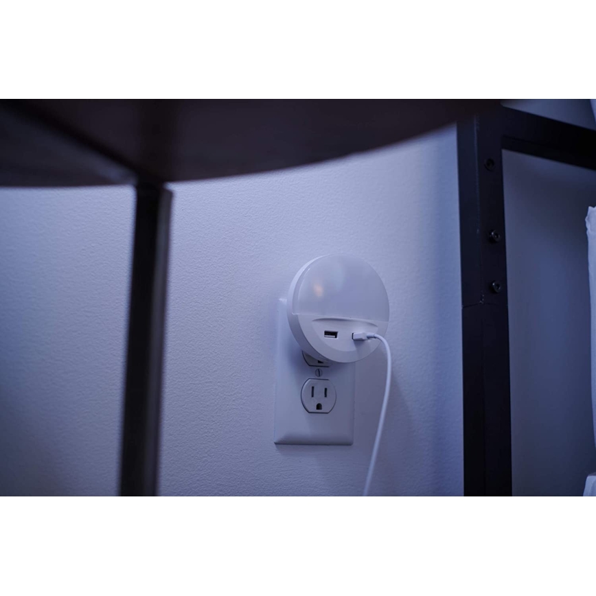 Osram - LED naktinis šviestuvas į lizdą su jutikliu LUNETTA 2xUSB LED/13W/230V