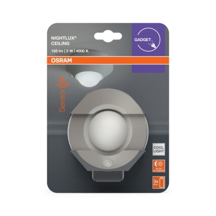 Osram - LED orientacinis šviestuvas su jutikliu NIGHTLUX LED/2W/3xAA sidabrinis