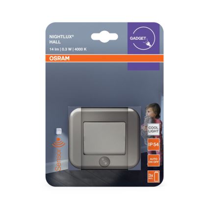Osram - LED orientacinis šviestuvas su jutikliu NIGHTLUX LED/0,3W/3xAAA IP54 sidabrinis