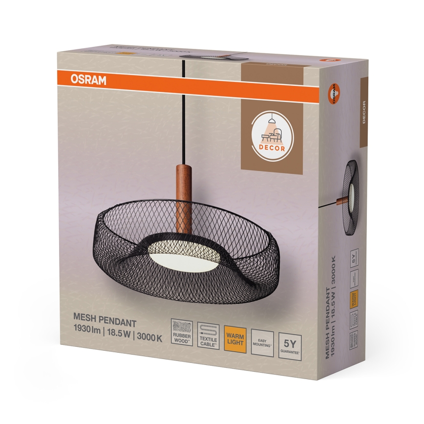 Osram - LED pakabinamas šviestuvas su laidu DECOR MESH LED/18,5W/230V skersmuo 40 cm juodas/guminmedis