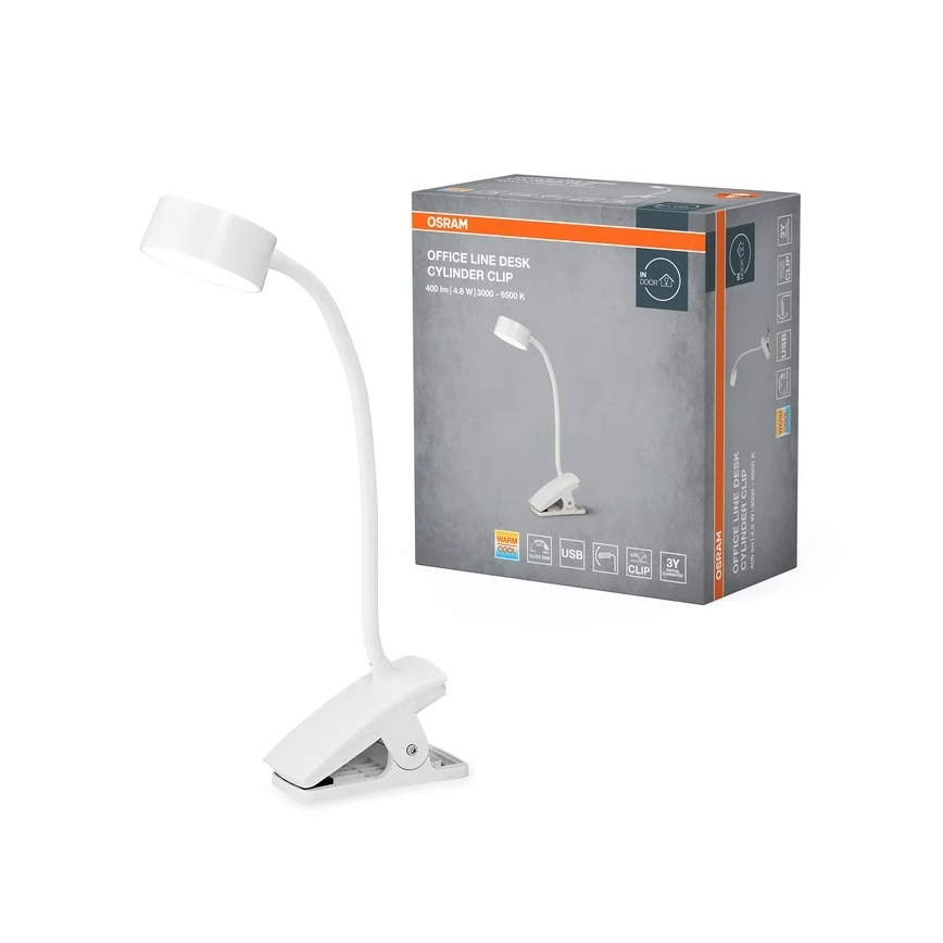 Osram - dimeriuojama LED stalinė lempa su spaustuku OFFICE LINE LED/4,8W/230V 3000/4000/6500K balta