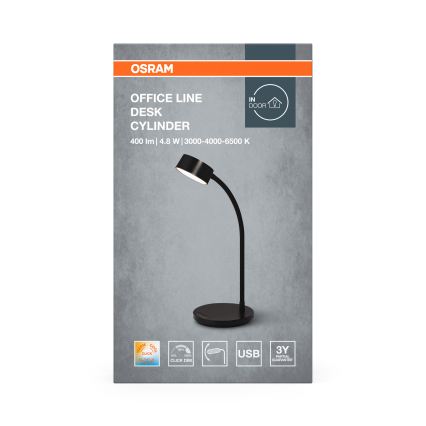 Osram - reguliuojama LED stalinė lempa OFFICE LINE LED/4,8W/230V 3000/4000/6500K juoda