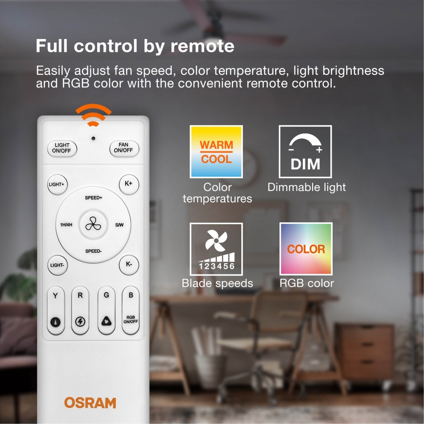 Osram - LED RGB reguliuojamas lubinis šviestuvas su ventiliatoriumi CIERZO LED/35W/230V 3000-6500K + nuotolinis valdymas