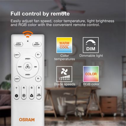 Osram - LED RGB reguliuojamas lubinis ventiliatorius NORDES LED/18W/230V 3000-6500K + su nuotoliniu valdymu