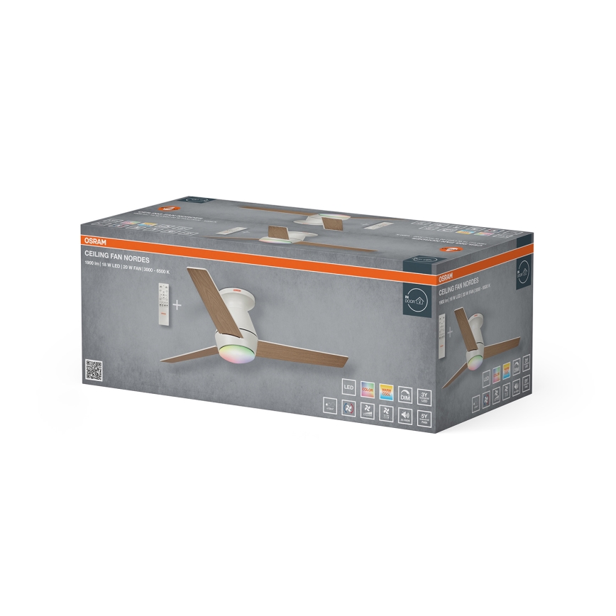 Osram - LED RGB pritemdomas lubinis ventiliatorius NORDES LED/18W/230V 3000-6500K + su nuotoliniu valdymu