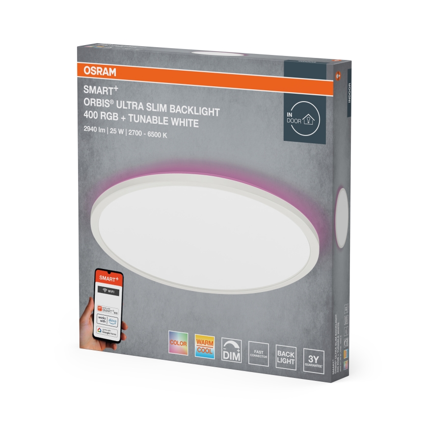 Osram – dimeriuojamas LED RGBW lubinis šviestuvas SMART+ ORBIS, 25 W, 230 V, skersmuo 40 cm, 2700–6500 K, Wi‑Fi