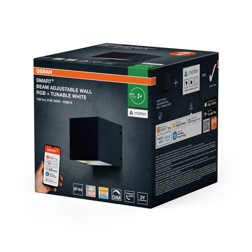 Osram - LED RGBW reguliuojamas lauko sieninis šviestuvas SMART+ BEAM LED/8W/230V 3000-6500K IP44 Wi-Fi