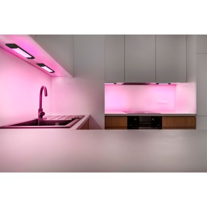 Osram – reguliuojamas LED RGBW po spintelės šviestuvas su judesio jutikliu LINEAR EDGE LED/4W/230V 30 cm juodas + nuotolinis valdymas
