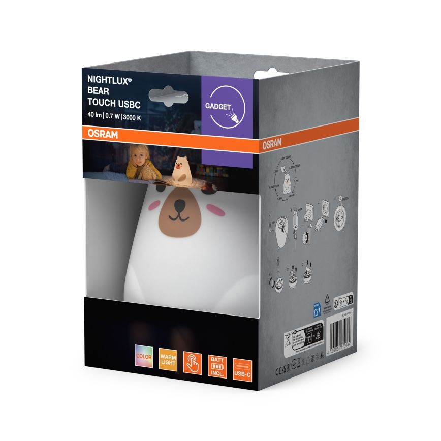 Osram - LED RGBW reguliuojama vaikiška jutiklinė naktinė lempa NIGHTLUX BEAR LED/0,7W/3,7V 1200 mAh balta