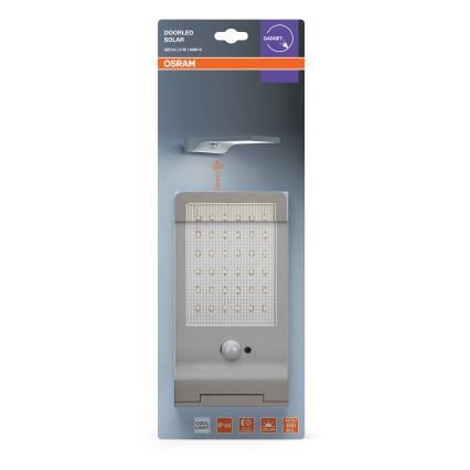 Osram - LED Saulės sieninis šviestuvas su jutikliu DOORLED LED/3W/3,3V 2000 mAh IP44 sidabrinis