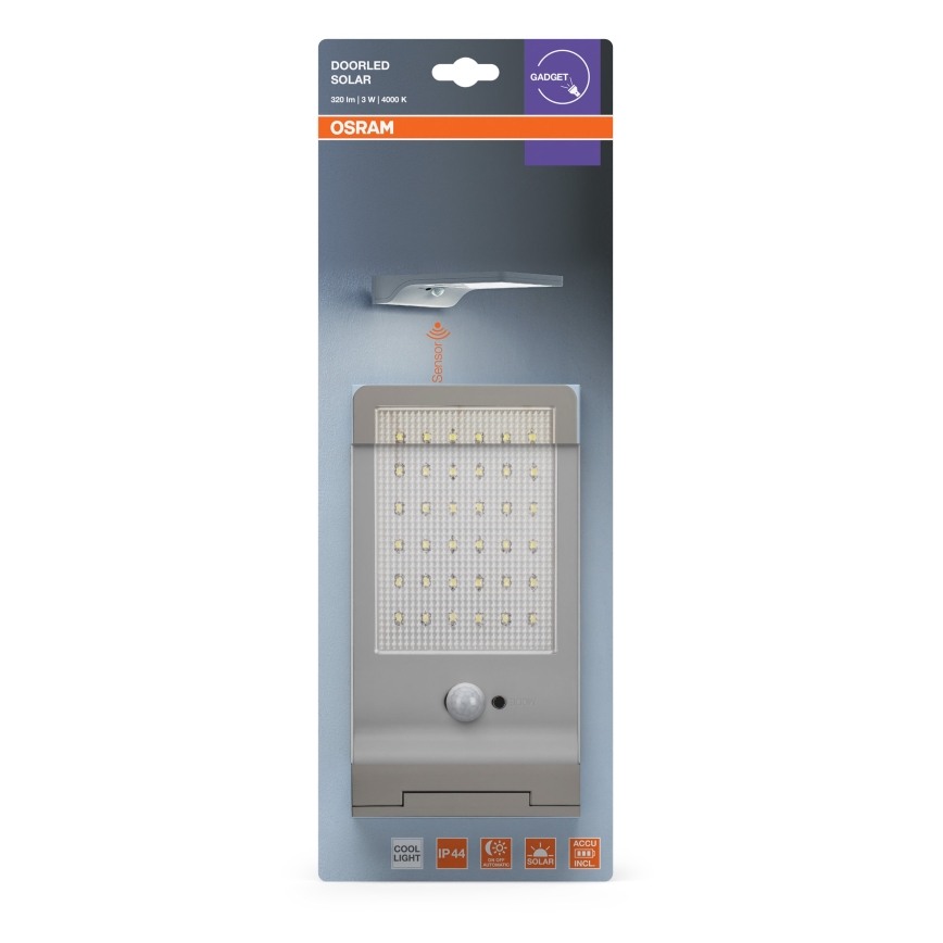 Osram - LED Saulės sieninis šviestuvas su jutikliu DOORLED LED/3W/3,3V 2000 mAh IP44 sidabrinis