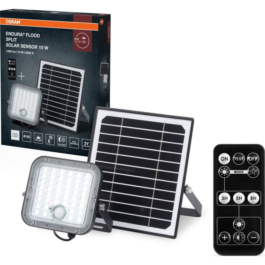 Osram - Dimeriuojamas LED saulės prožektorius su jutikliu ENDURA LED/10W/4,2V 4000K IP65 juodas + nuotolinis valdymas
