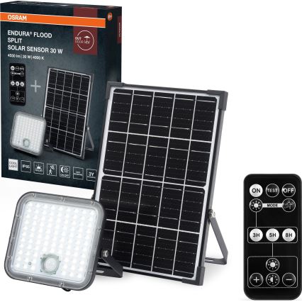 Osram - LED reguliuojamas saulės prožektorius su jutikliu ENDURA LED/30W/6,4V 4000K IP65 juoda + nuotolinio valdymo pultas