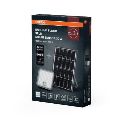 Osram - LED reguliuojamas saulės prožektorius su jutikliu ENDURA LED/30W/6,4V 4000K IP65 juoda + nuotolinio valdymo pultas