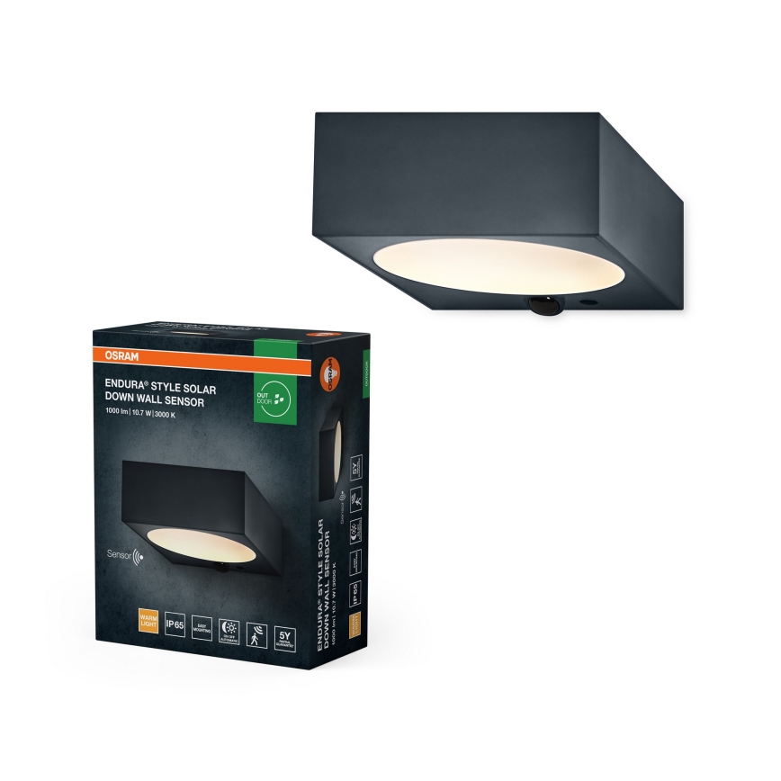 Osram - LED pritemdomas saulės sieninis šviestuvas su jutikliu ENDURA STYLE LED/10,7W/4,2V 2000 mAh IP65 antracitas