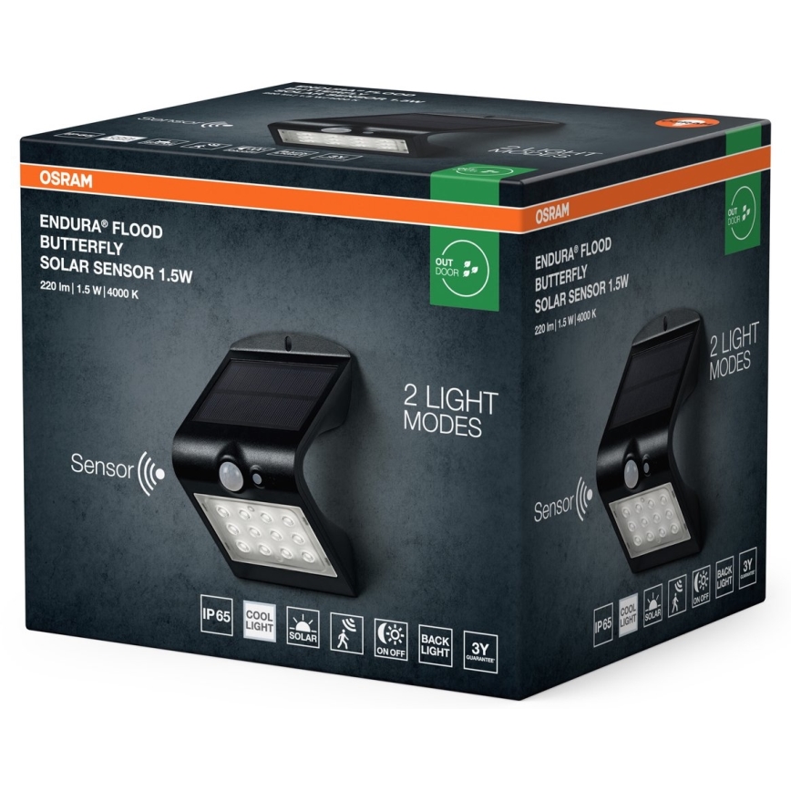 Osram - LED Sieninis saulės šviestuvas su judesio ir prieblandos jutikliu DRUGELIS LED/1,5W/3,7V 1200 mAh IP65
