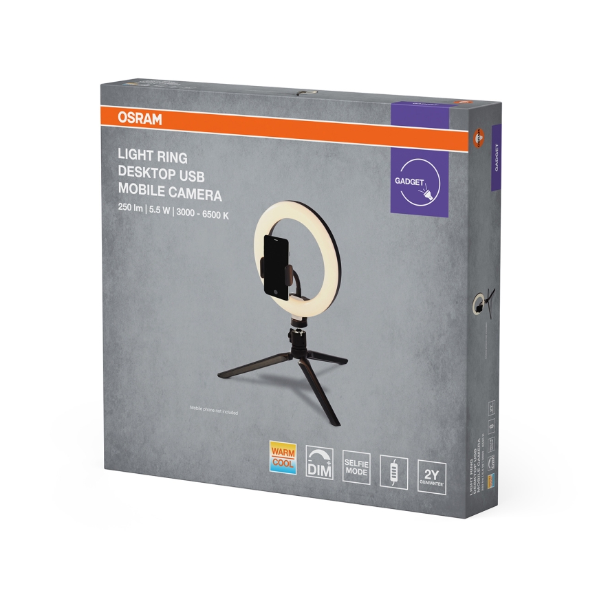 Osram - reguliuojama LED stalinė lempa su stovu ir laikikliu vlogeriams LED/5,5W/USB 3000-6500K 210 mAh