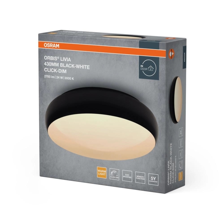Osram - Dimeriuojamas LED lubinis šviestuvas ORBIS LIVIA LED/24W/230V skersm. 43 cm juoda/balta