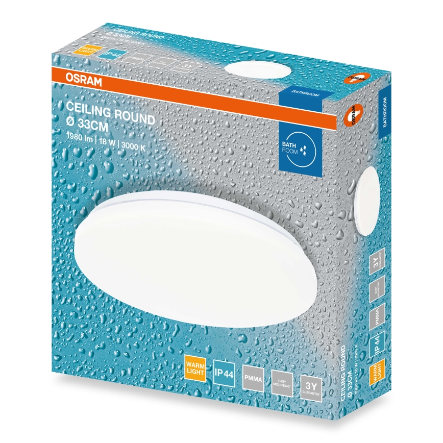 Osram - LED vonios lubinis šviestuvas CEILING ROUND LED/18W/230V 3000K skersmuo 33 cm IP44 balta