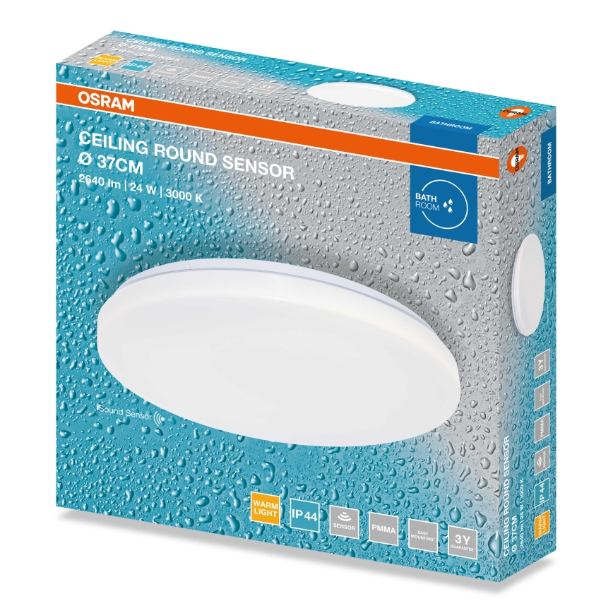 Osram - LED vonios lubinis šviestuvas su sutemimo jutikliu CEILING ROUND LED/24W/230V 3000K Ø 37 cm IP44 baltas