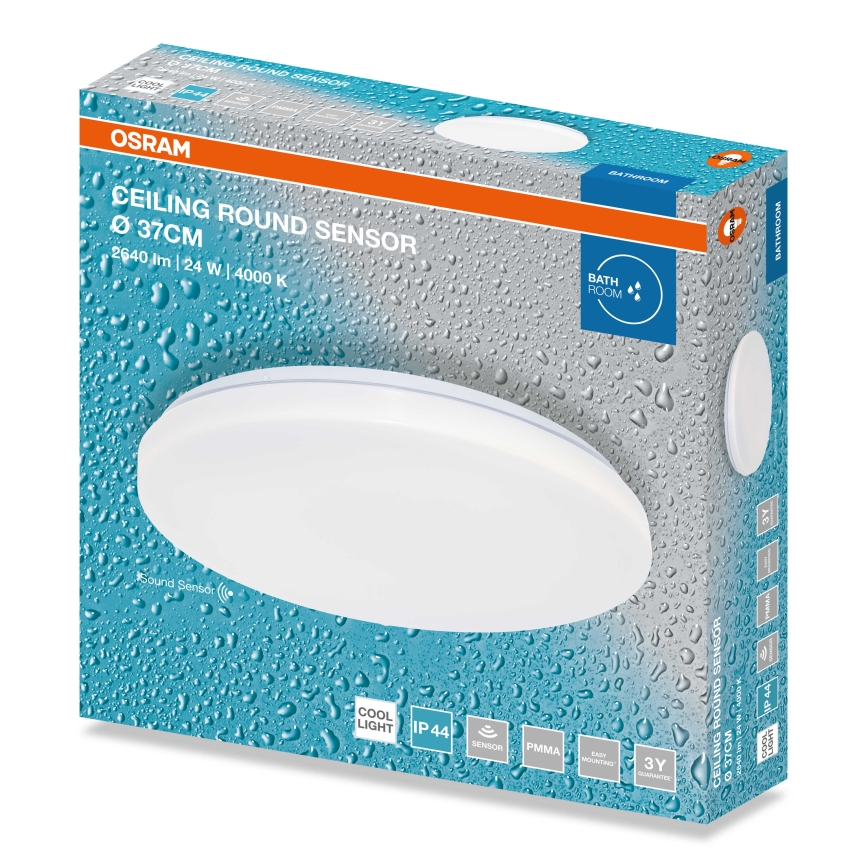 Osram - LED vonios lubinis šviestuvas su sutemų jutikliu CEILING ROUND LED/24W/230V 4000K, skersmuo 37 cm, IP44, balta