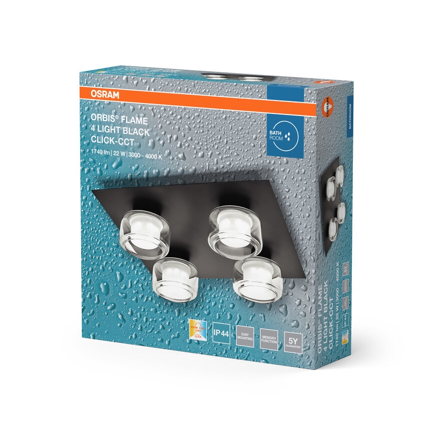 Osram - LED lubinis vonios šviestuvas ORBIS FLAME 4xLED/5,5W/230V 3000/4000K IP44 juoda