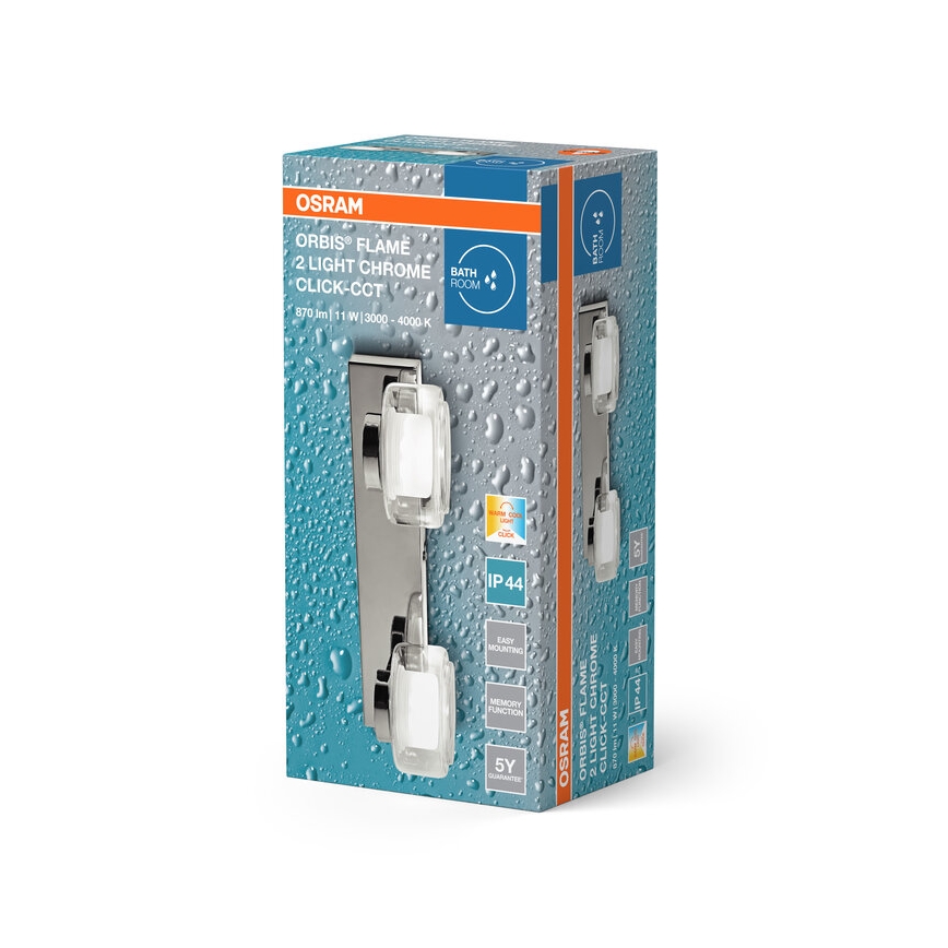 Osram - LED vonios kambario sieninis šviestuvas ORBIS FLAME 2xLED/5,5W/230V 3000/4000K IP44 blizgus chromas