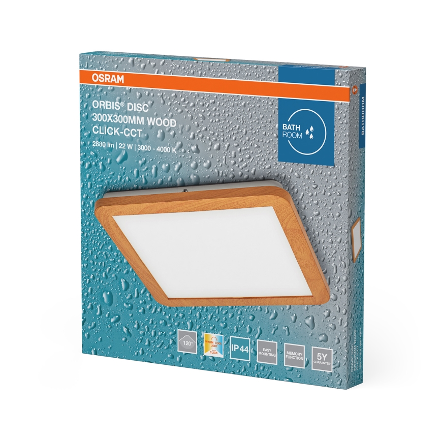 Osram - ORBIS DISC LED vonios lubinis šviestuvas, 22W/230V, 3000/4000K, 30x30 cm, IP44, rudas