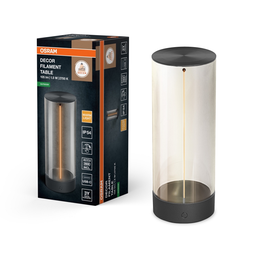 Osram - LED reguliuojama jutiklinė lauko stalinė lempa ENDURA STYLE LED/1,5W/5V 2500 mAh USB IP54 antracitas