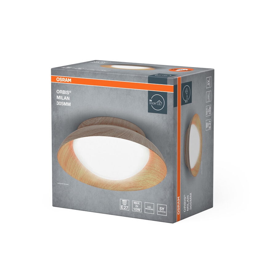 Osram - Lubinis šviestuvas ORBIS MILAN 2xE27/10W/230V, skersmuo 30,5 cm, medžio dekoras