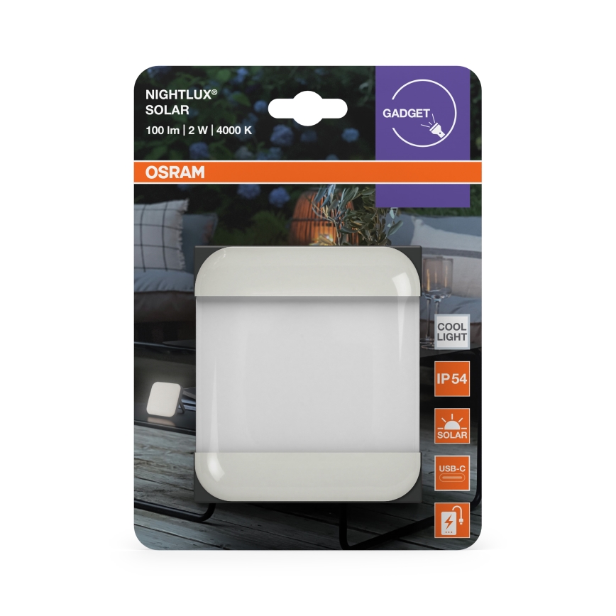 Osram - NIGHTLUX nešiojamas saulės energijos LED šviestuvas LED/2W/5V IP54 pilkas
